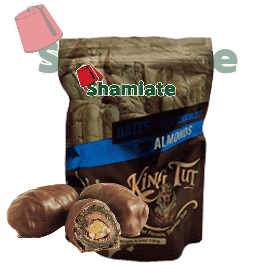 Dattes Enrobées de  Chocolat Blanc et Amande (MalKing Tut, 100 gm, 6 Pièces)