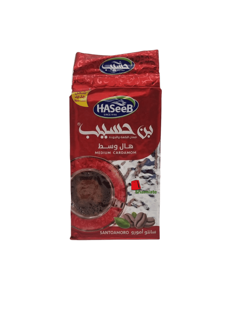 قهوة عربية (حسيب، أحمر، هيل متوسط، 500 غرام، 10 قطع)