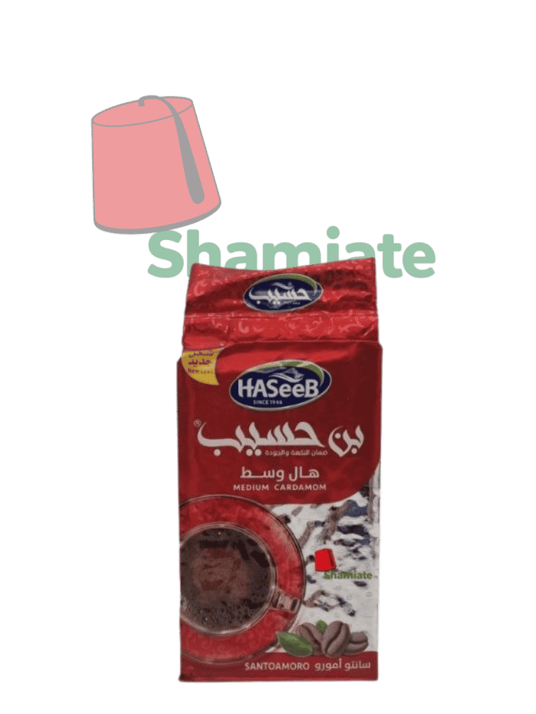 قهوة عربية (حسيب، أحمر، هيل متوسط، 500 غرام، 10 قطع)