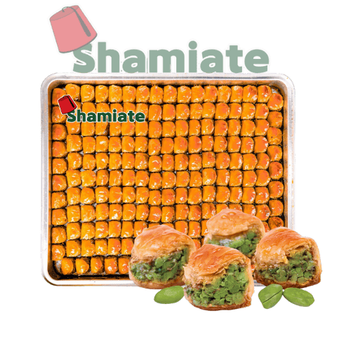 [8468 Oriental Pastry Tray (Shamiate, Koul o chkour with pistachios, 2.8 Kg, 1 Piece) Plateau de Pâtisserie Orientale (Shamiate, Koul o chkour aux Pistaches, 2.8 Kg, 1 Pièce) Plateau de Patisserie Orientale (Shamiate, Koul o chkour aux Pistaches, 2.8 Kg, 1 Piece)صينية معجنات شرقية (شاميات, كول و شكور بالفستق, 2.8 كلغ, 1 وحدة) ] Plateau de Pâtisserie Orientale (Shamiate, Koul o chkour aux Pistaches, 2.8 Kg, 1 Pièce)
