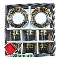 [001575 Versace Black 6 Pieces Decorated Coffee Cup and Saucer Set/4LM-12-29 Ensemble de 6 tasses à café et soucoupes décorées noires Versace/4LM-12-29 Ensemble de 6 tasses a cafe et soucoupes decorees noires Versace/4LM-12-294LM-12-29/طقم فنجان قهوة مع صحن ٦ قطع مزخرف فرزاتشي أسود ] Versace Black 6 Pieces Decorated Coffee Cup and Saucer Set/4LM-12-29