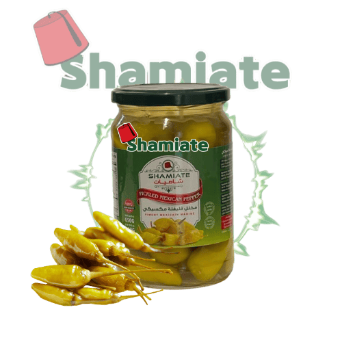 [6941 Pickled Mexican Hot Peppers (Shamiate, 650 gm, 12 Pieces) Piments Mexicains Marinés (Shamiate, 650 gm, 12 Pièces) Piments Mexicains Marines (Shamiate, 650 gm, 12 Pieces)مخلل كبيس فليفلة مكسيكية (شاميات, بلا, 650 غرام, 12 وحدة) ] مخلل كبيس فليفلة مكسيكية (شاميات, بلا, 650 غرام, 12 وحدة)